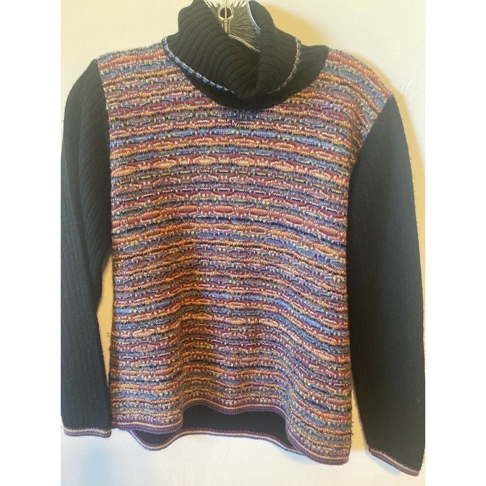 Filiforme Ribbed Wool Sweater Turtleneck Made in Italy Black Size Small - Picture 2 of 9
